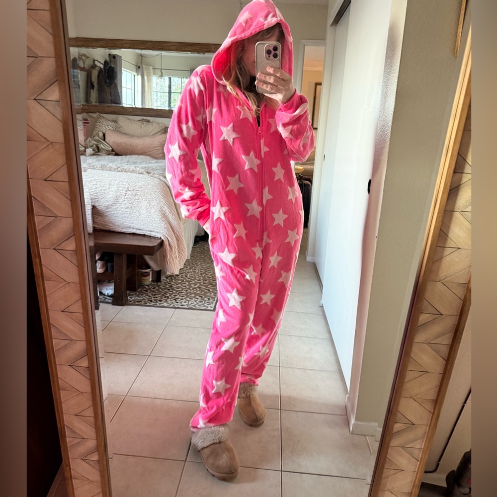 Velour Pink Star Onesie Pajamas